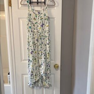 LOFT Floral Midi Dress - White, Purple, Yellow, Green